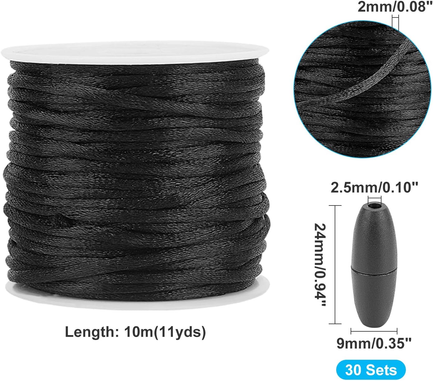 PH PandaHall Breakaway Clasp for Lanyard, 30 Set Black 24mm Plastic Barrel Connectors Safety Clasps with 10m 2mm Nylon Lanyard String Cords for Necklaces Bracelets Lanyards Jewelry DIY Craft Making