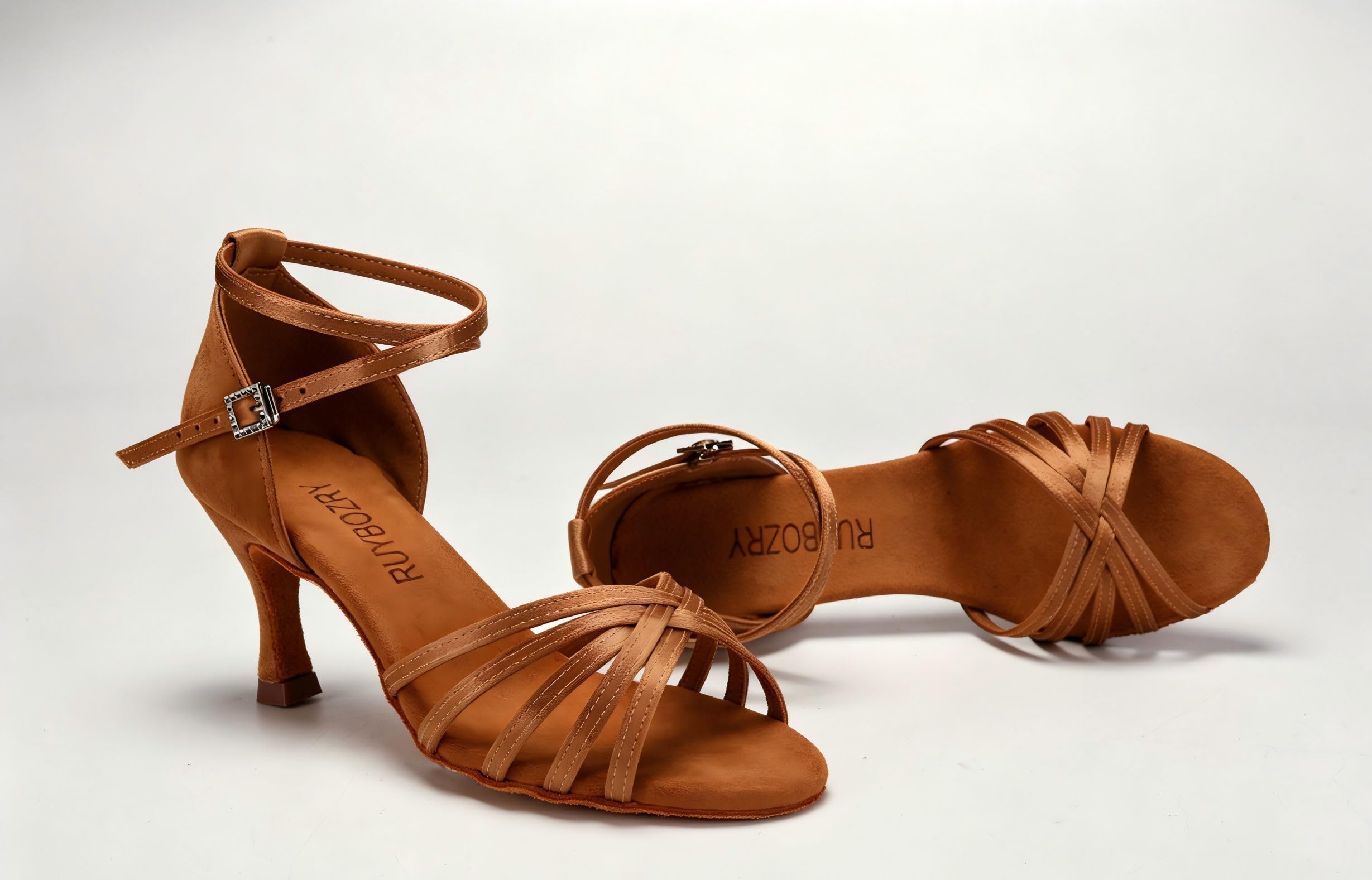 Zapatos de Baile Latino Mujer Salsa con Punta Abierta Zapatos de Baile de Salon,Modelo 802QB-7.5CM,Marrón,EU37