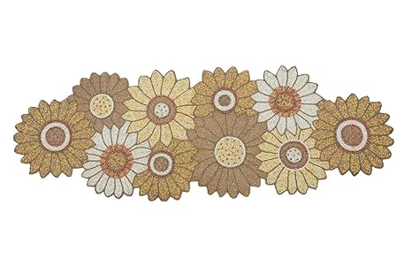 FliHaut Premium Handcrafted Beautiful Beaded Table Runner (12 x 35 x 0.25 inches) (Brown & Yellow Sun Flower)