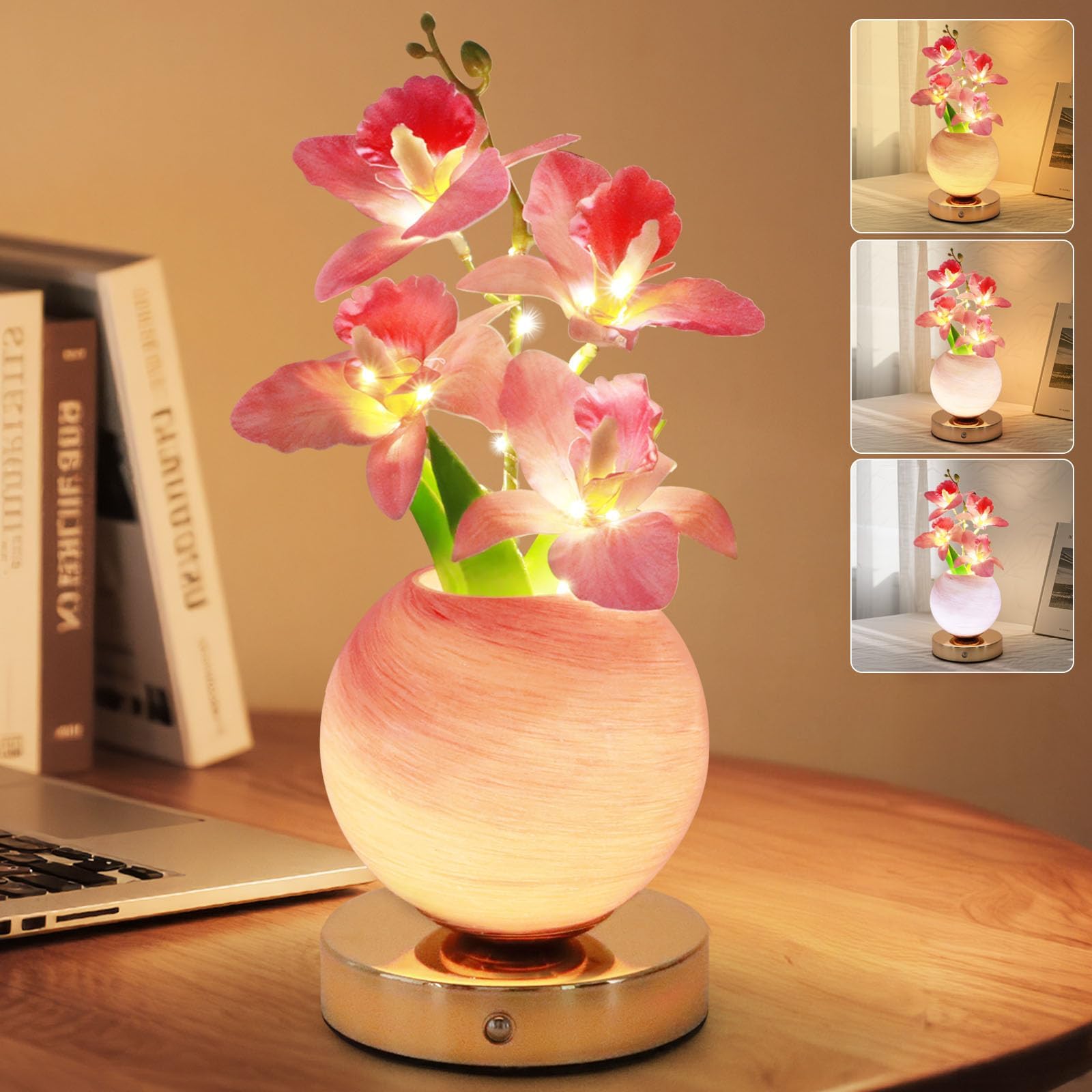 BVI BOOMERVIVI Lampada da tavolo a forma di tulipano, ricaricabile, senza fili, dimmerabile, con tulipano artificiale, lampada da scrivania a LED, da comodino, regalo romantico per ragazze, donne