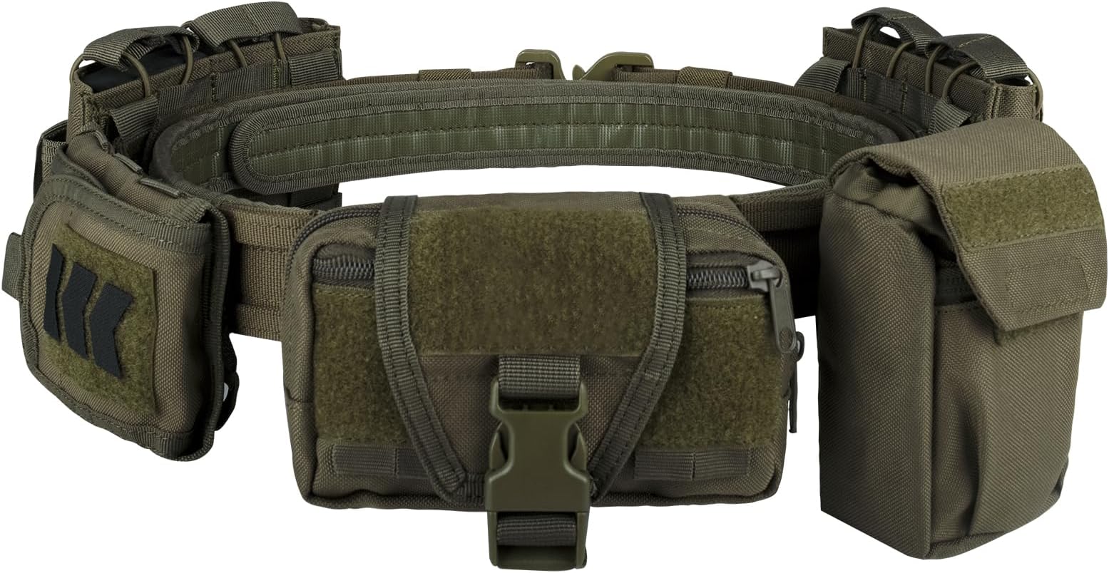 BOMTURN Battle Belt Tactical Belt with Accessories: Duty Belts Law Enforcement Combat Airsoft Police Belt with Pouches 7pcs