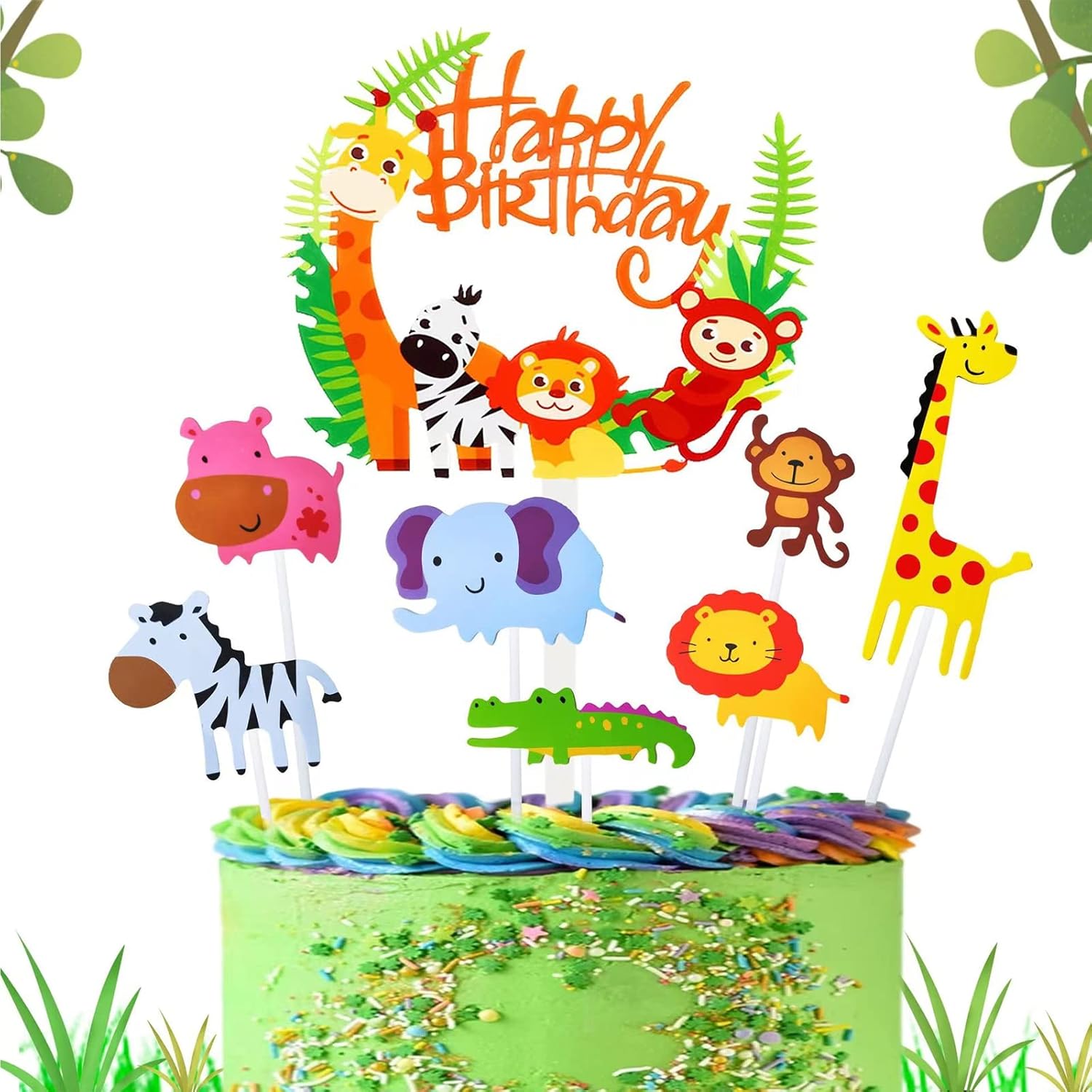 8pcs Acrylic Animal Birthday Jungle Cake Toppers Decorations Zoo Animal