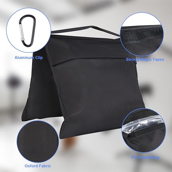 Rindion 2 Pack Sand Bags, Black Sand Bags for Weight, Heavy Duty Sandbags for Umbrella Base, Photography Video Equipment, Light Tripod, Fishing Chair, Sports, Backdrop Stand, Camping, Tent