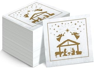 150 Pieces Christmas Nativity Napkins Religious Paper Cocktail Christmas Napkins Nativity of Jesus Xmas Party Decorations Happy Birthday Party Supplies, 5 x 5 Inch