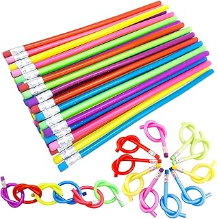 OJYUDD 48 PCS Flexible Soft Pencils, Colorful Bendy Magic Bendable With Eraser for Kids Gifts and Reward
