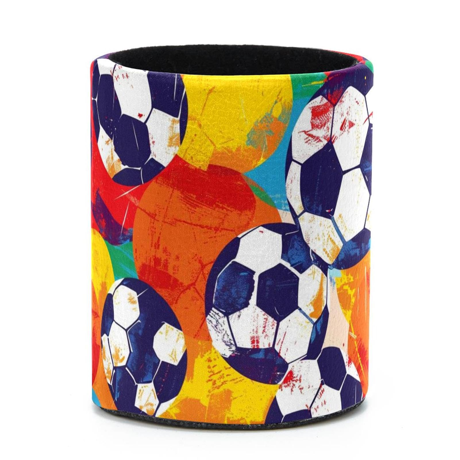 VAPOKF Round Pencil Holders for Desk, Colorful Soccer Pen Holders Pen Pot Makeup Brushes Storage Desktop Stationery Supplies Organiser for Home Office