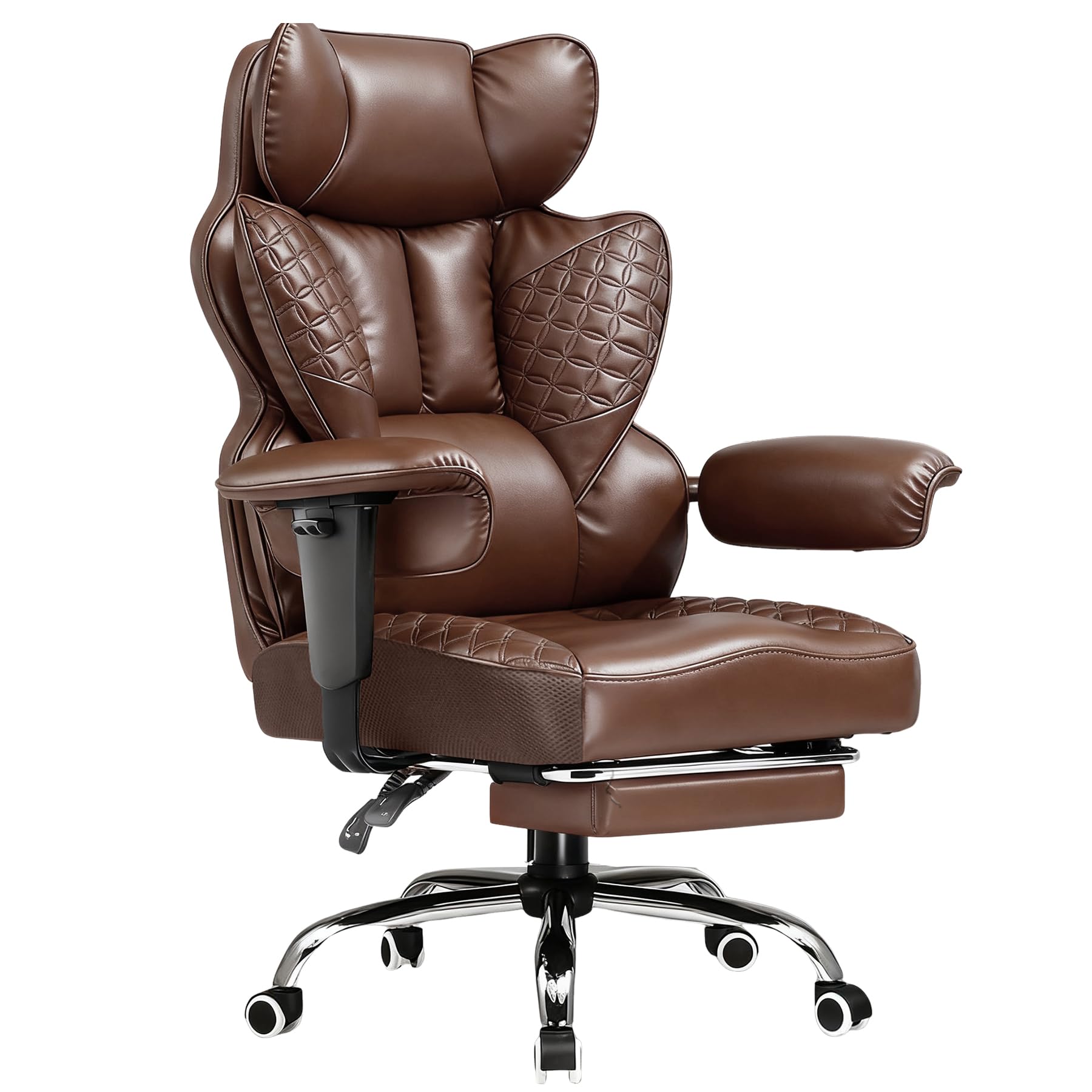 COMHOMA Big and Tall Office Chair Heavy Duty Executive Desk Chair with Footrest, Ergonomic High Back PU Leather Swivel Reclining Computer Chairs for Home Brown
