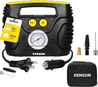 Kensun Portable Tire Inflator Air Compressor 100 PSI AC/DC Pump for Car Tires, Bikes, Balls - Fast Dual Motor Inflation with Gauge