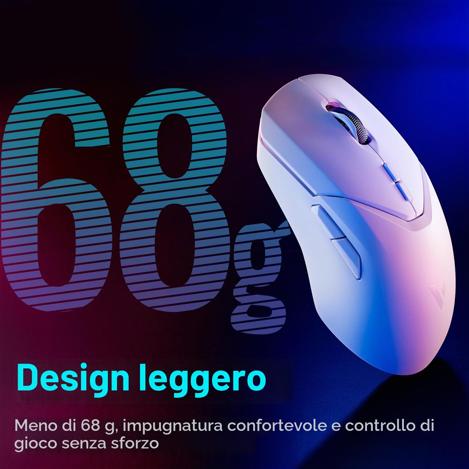 Rapoo VT9PRO 4K Mouse Wireless Gaming 68g Ultraleggero Mouse da Gioco | PAW3398 26K DPI, 4000Hz, Batteria 160 Ore, 10 Tasti Programmabili, Memoria Integrata, Mouse Ricaricabile per PC/ Mac, Bianco