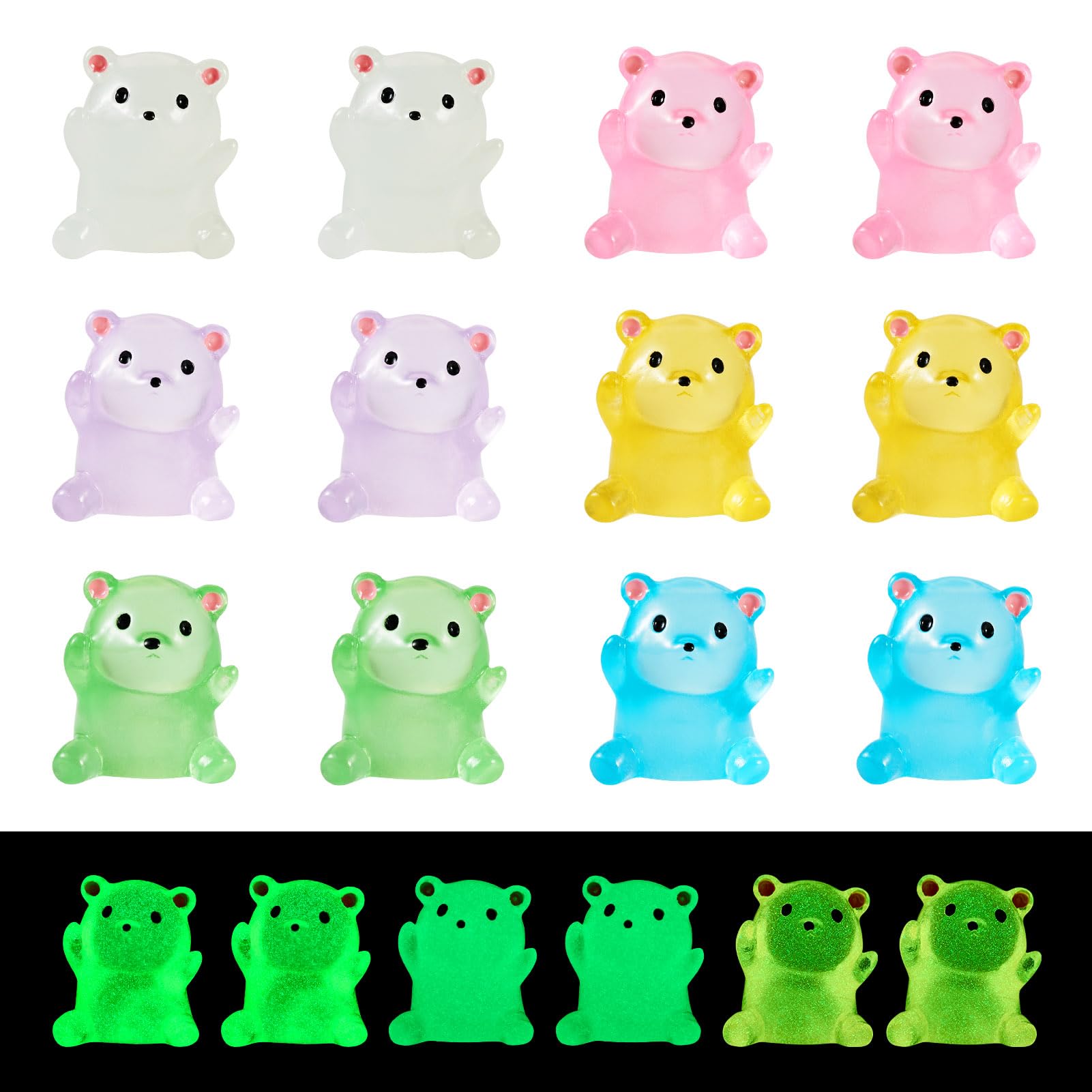 Boutigem 20Pcs Luminous Mini Resin Bear Figures Glow in The Dark Tiny Animal Figurines Miniature Glowing Bear Display Ornaments for Garden Micro Landscaping Potted Dollhouse Decoration — image 1