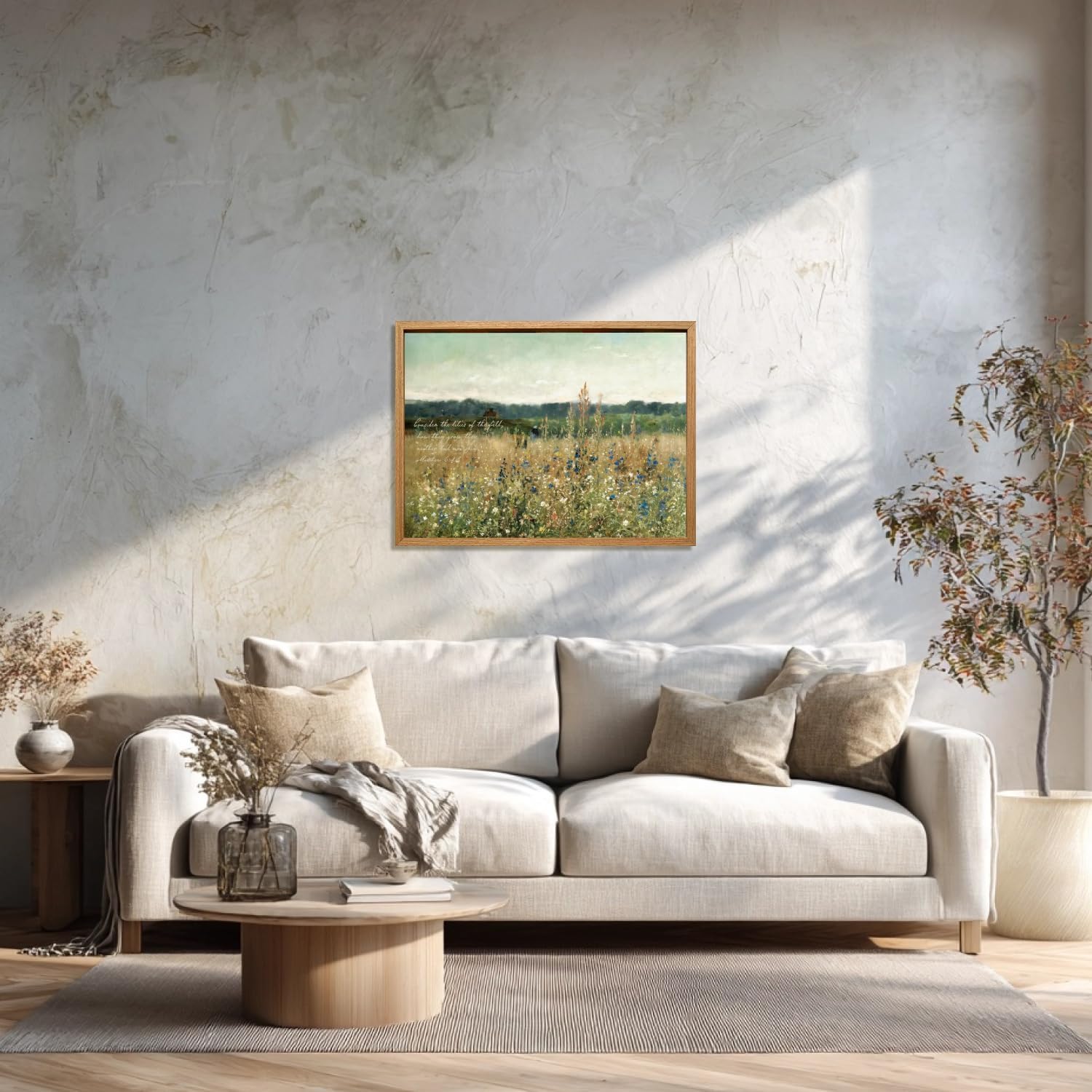 Cyebmo Christian Bible Verse Wall Art, Vintage “Consider the Lilies” Scripture Wall Decor, Rustic Wildflower Canvas Painting, Religious Jesus Artwork for Church Prayer Hospital Wood Framed 12"x16"