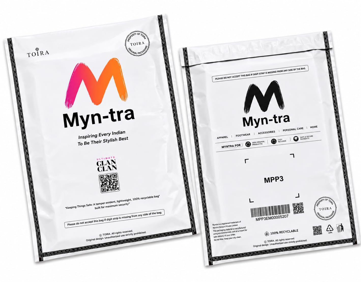 Myn-tra Packing cover | TOIRA | Multiple size | Non Transparent With QR CODE | Barcode Printed Waterproof | Security Polybag for E-commerce Delivery | 55 Micron (20, 10 x 14 inch)-picture-16