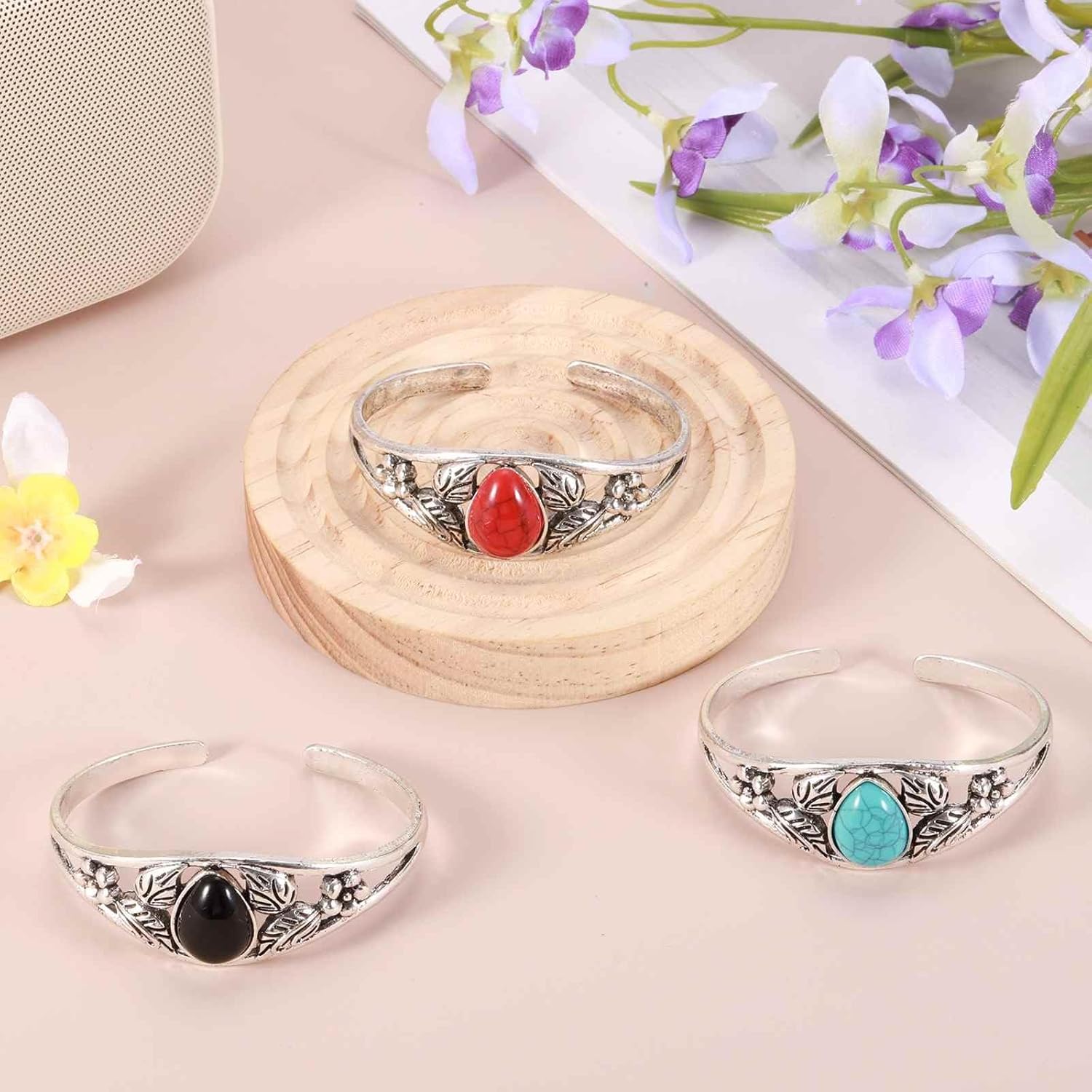 MECCANIXITY Turquoise Cuff Bracelet for Women Open Bangle Cuff Stackable Bohemian Wrist Band for Western Boho Country Costume Jewelry - Image 6