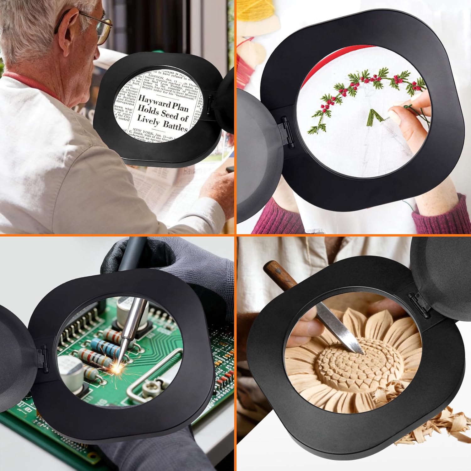 LIONVISON 10x Magnifying Glass with Light: 2-in-1 Magnifying Lamp with Light and Stand and Clamp - Stepless Color & Brightness Desk LED Clamp Lamp with Extra-Long Arm for Seniors Crafts Hands Free