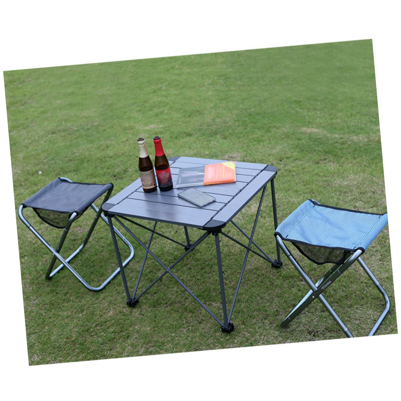 Sgabello Pieghevole Portatile in Lega di Alluminio Blu, Sgabello da Pesca Resistente e Leggero per Spiaggia e Campeggio