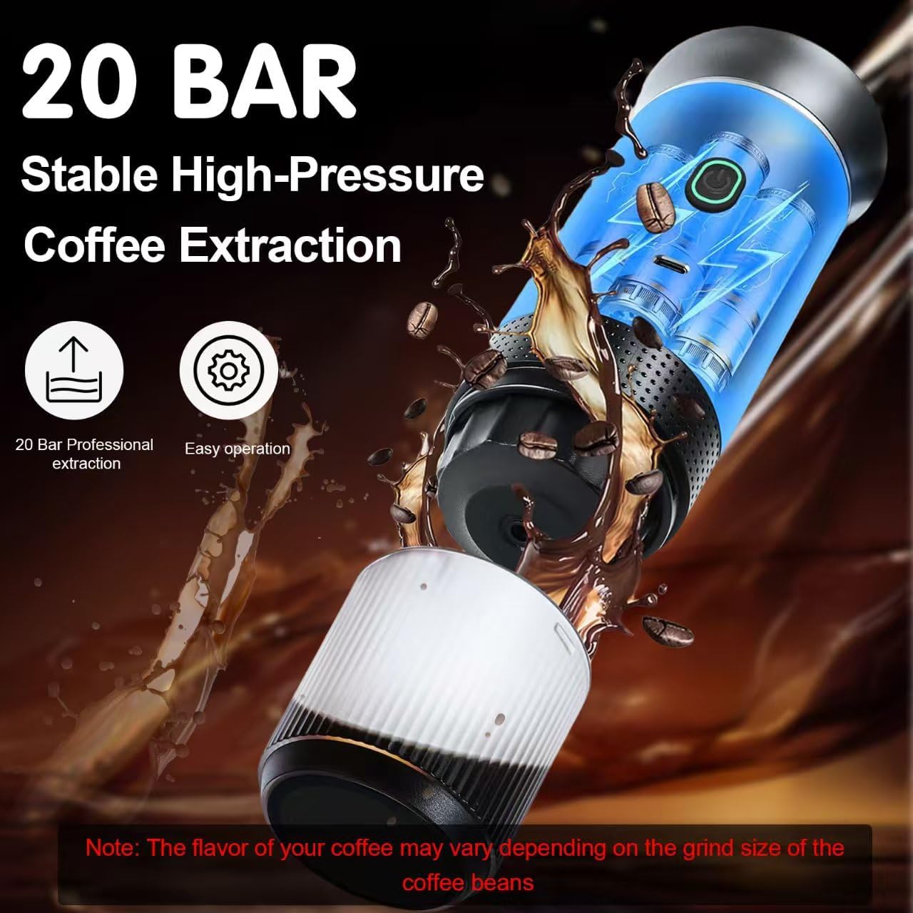 Portable Coffee Maker, 3-in-1 Espresso Machine for Travel 20 bar Mini Coffee Maker Compatible with Ground Coffee & Capsule for Car, RV, Hiking, Camping, Office, Travel Espresso Maker