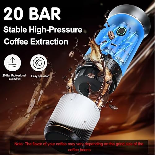 Miniatura 4 de Cafetera portátil 3 en 1 para viajes, mini cafetera de 20 bares, compatible con café molido y cápsulas para automóvil, RV, senderismo, campamento,