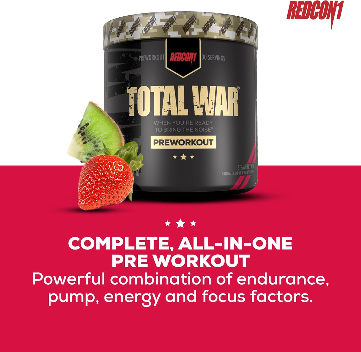 Redcon1 - Total War Preworkout Powder - Strawberry Kiwi - 30 Servings - Insane Energy, Laserlike Focus, Insane Endurance (Strawberry Kiwi) : Health & Household