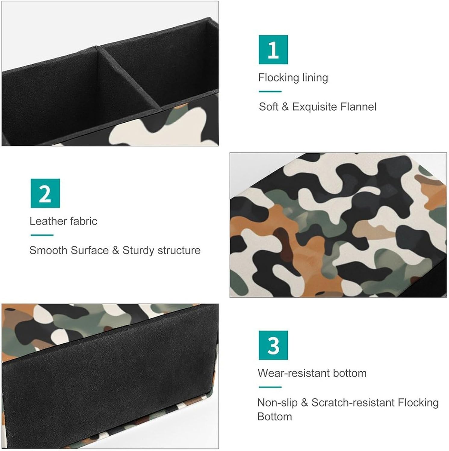 Camouflage Print Pencil Pen Holder PU Leather Desk Storage Organizer Makeup Brush Box