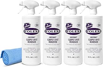 FOLEX Instant Carpet Spot Remover 32 oz – Powerful Stain Remover for Carpets, Upholstery & Rugs – Eliminates Pet Stains, Grease, Red Wine, Food, Makeup & More – With Reusable Cleaning Cloth – 4 Pack