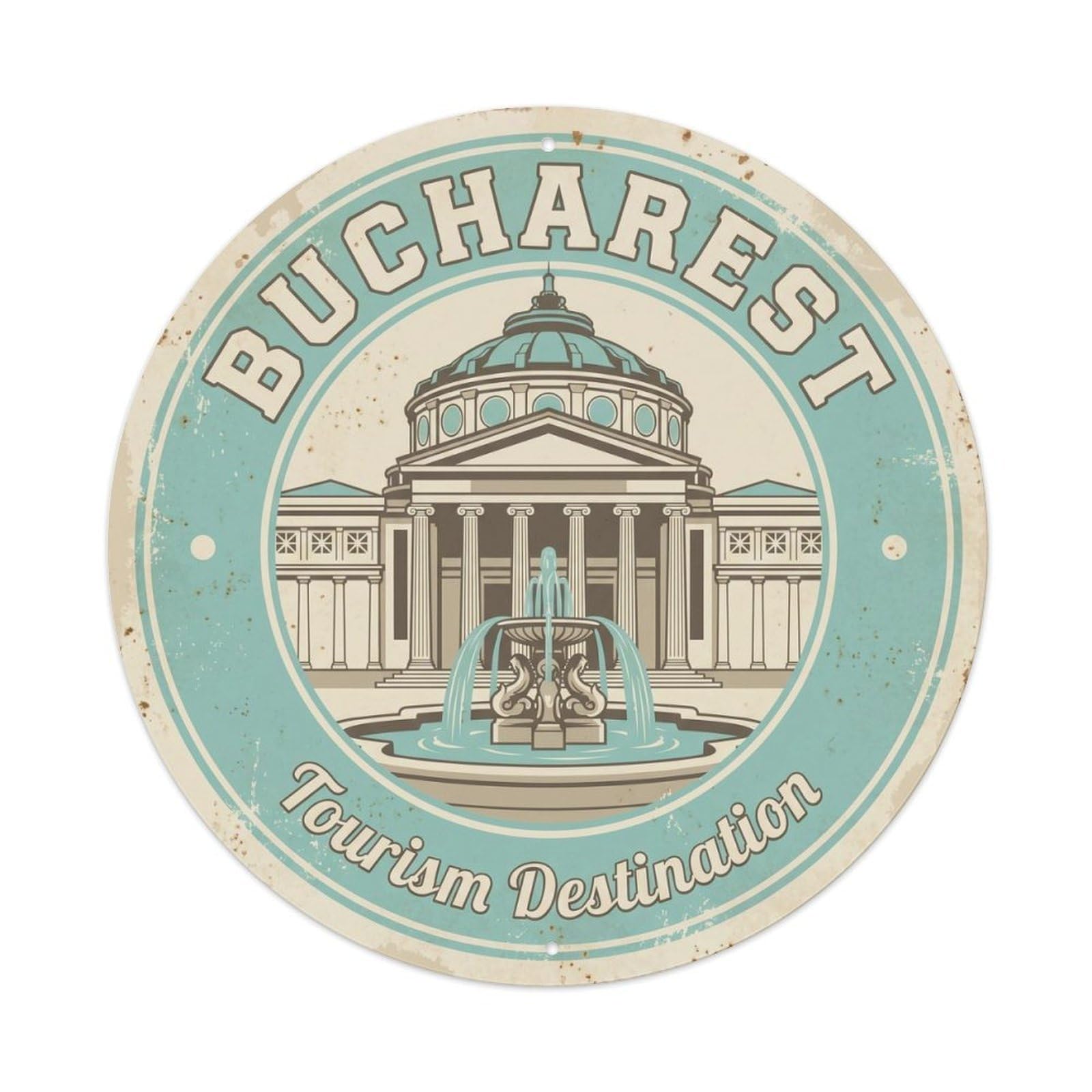 Vintage Travel Bucharest Neoclassical Tourism Metal Tin Sign