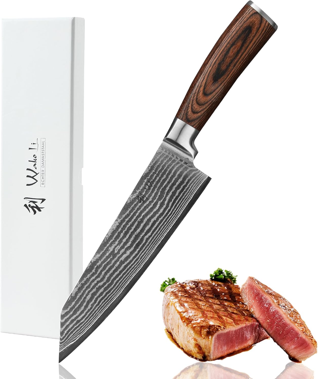 Wakoli EDIB Damascus Kiritsuke Chef Knife – 7.9-Inch Japanese Style Kitchen Knife | Genuine 67-Layer Damascus Steel Blade with VG10 Core | Ergonomic Pakkawood Handle | Professional Cooking Knife