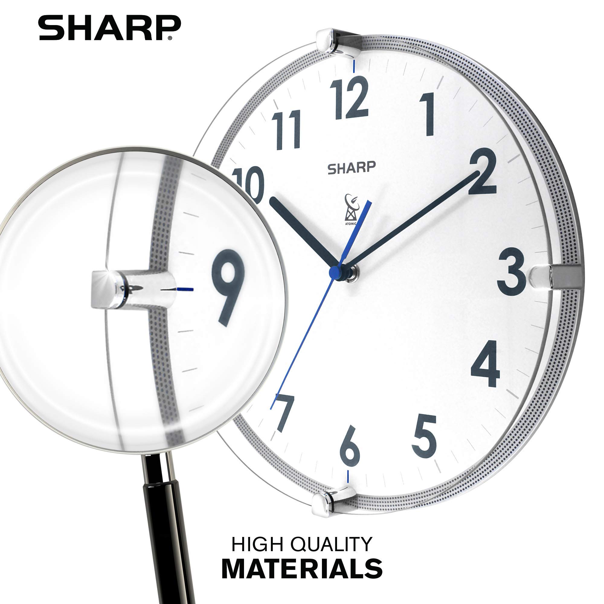 Sharp Atomic Analog Wall Clock 10.5” Suspended Glass Face Atomic
