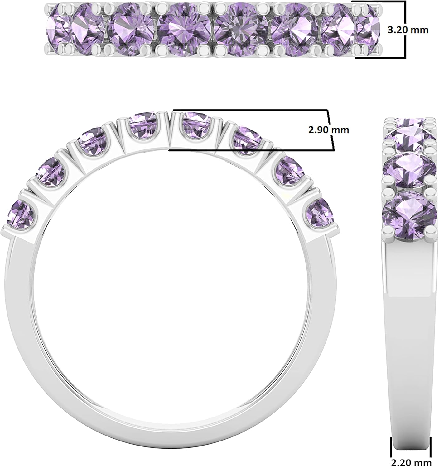 Dazzlingrock Collection 3mm Round Gemstones or Natural Diamonds Ladies Half Way Around Anniversary Classic Wedding Band, 925 Sterling Silver