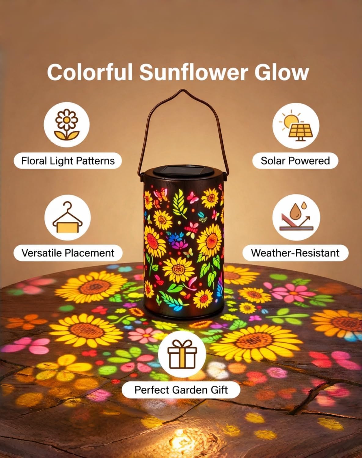 Sunflower Glow Solar Garden Lantern, Colorful Sunflower Glow Solar Garden Lantern, Sunflower Solar Lantern for Patio, Yard, Garden Pathway Decor (2Pcs A)