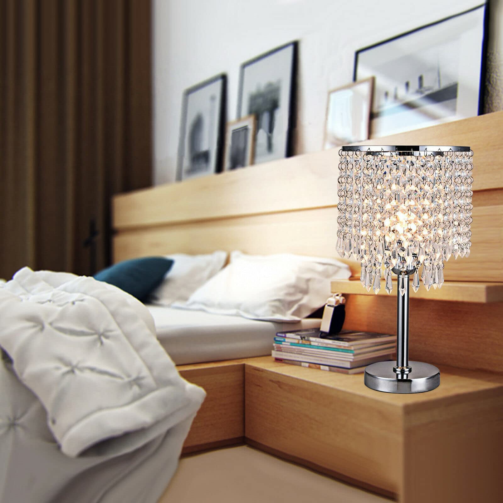 Lámpara de mesa de cristal, lámpara de mesa moderna, lámpara táctil elegante, lámpara de mesita de noche, lámpara de escritorio E27 para salón, dormitorio, comedor