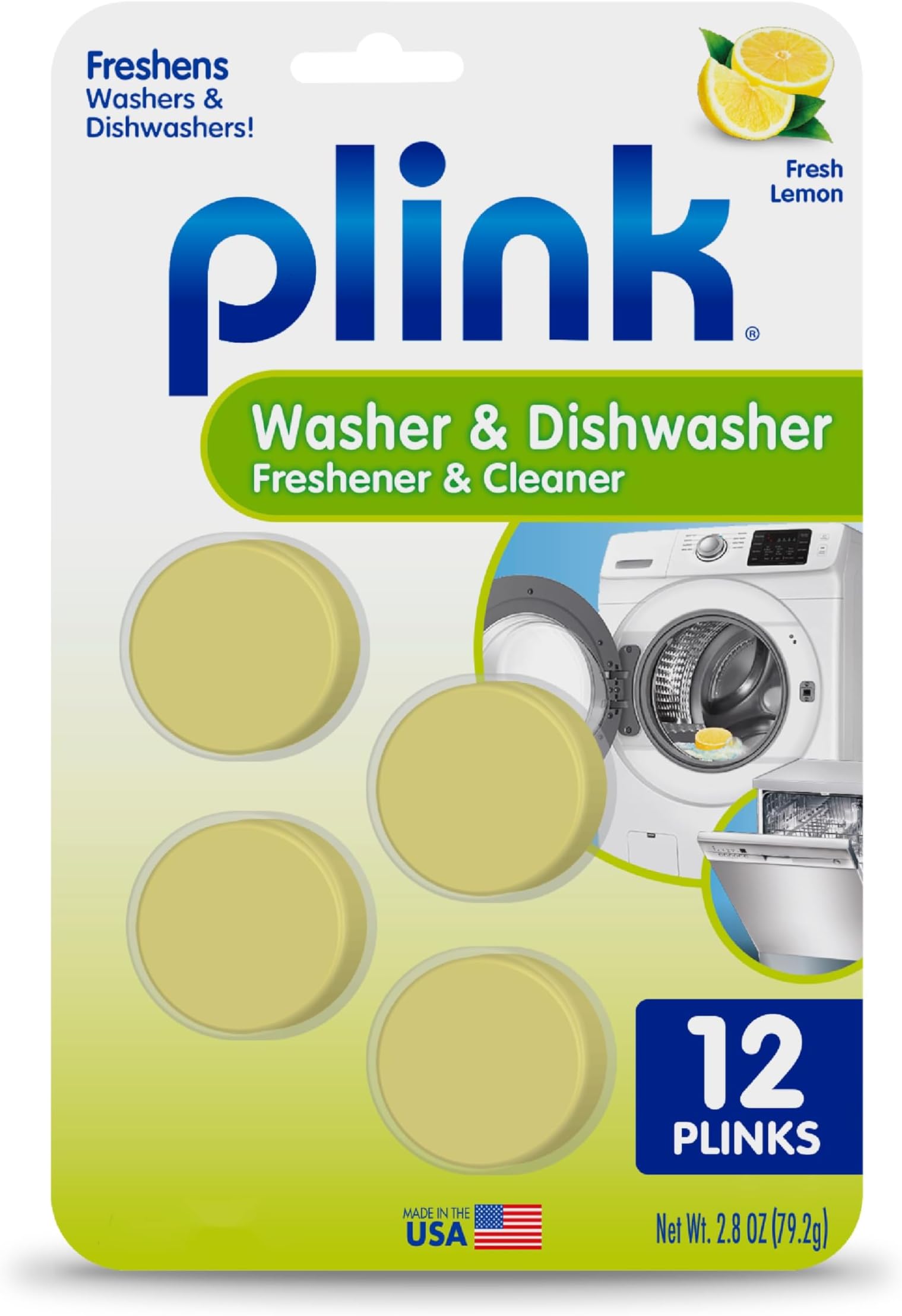 Washing Machine and Dishwasher Cleaner and Freshener, Prevents Residue and Removes Odors in Kitchen and Laundry Room Appliances, Septic-Friendly, Made in the USA, Lemon Scent, 12 Tablets