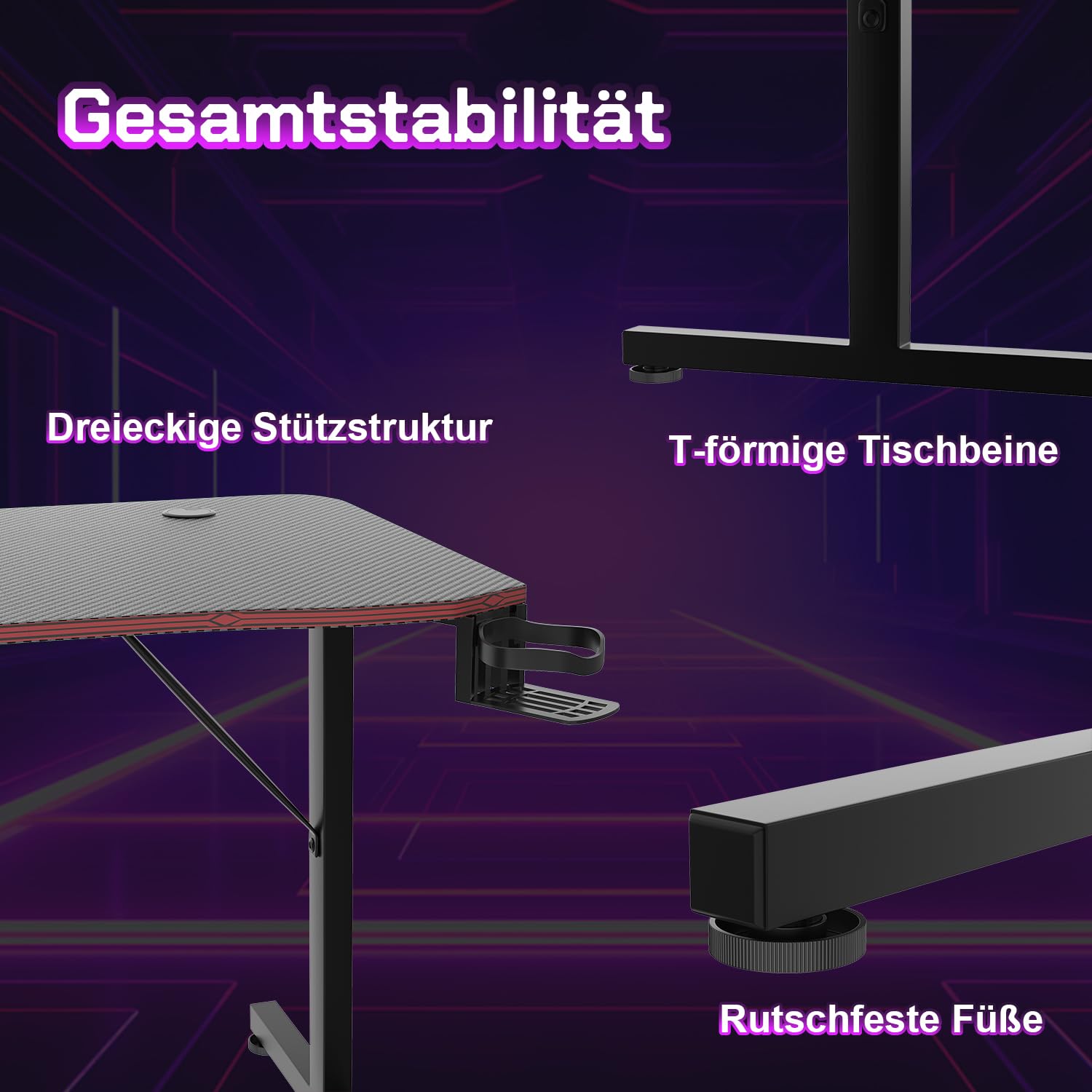 JUMMICO Mesa Gaming 180 × 60 cm, Escritorio Gaming de Fibra de Carbono Ergonómicas