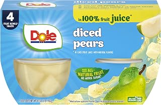 Dole Diced Pears in 100% Juice Fruit Bowls - 4oz Snacks 4-Pack, No Sugar Added, Vitamin C Rich Healthy On-the-Go Treat