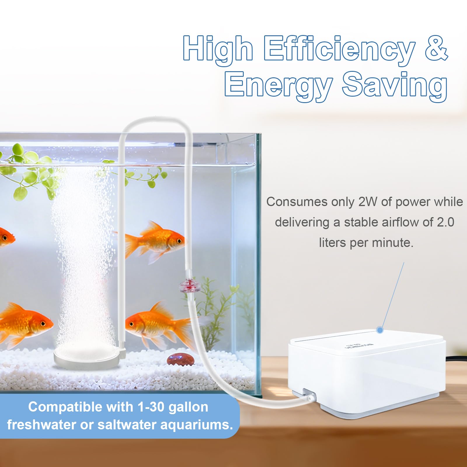 Boxtech Pompa ad aria per acquario, 10 W, 4 uscite, pompa per ossigeno con flusso d'aria regolabile, pompa silenziosa per laghetto da 10 a 150 l, compatibile con spina europea