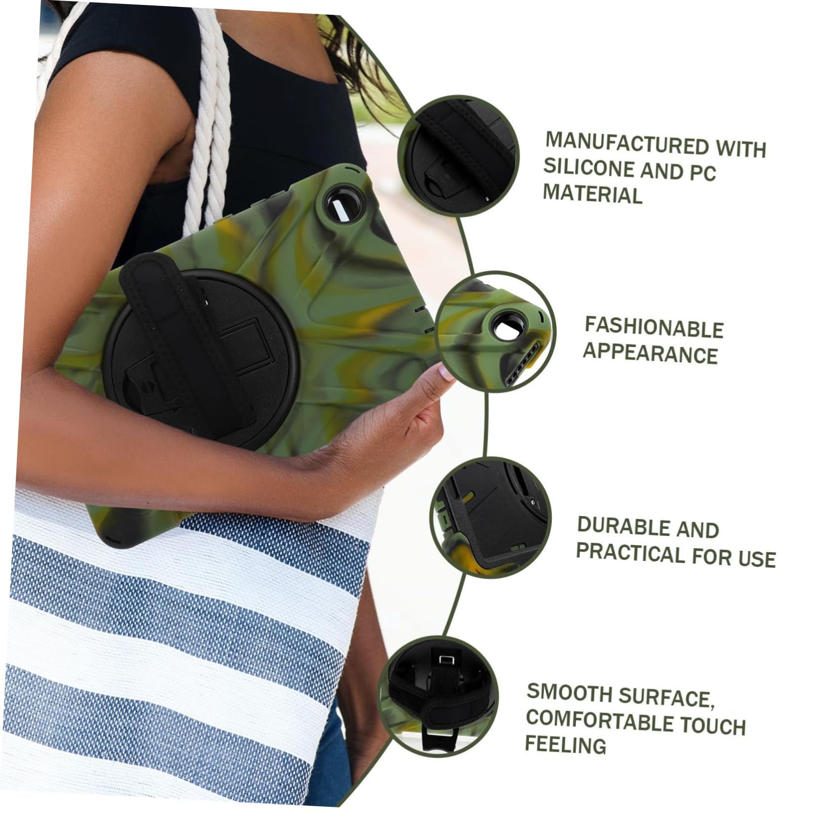 Funda Protectora para Tablet Tab M8 8 Soporte Giratorio 360°, Silicona Resistente, Diseño Camuflaje, Estuche para Transporte Escolar y Diario