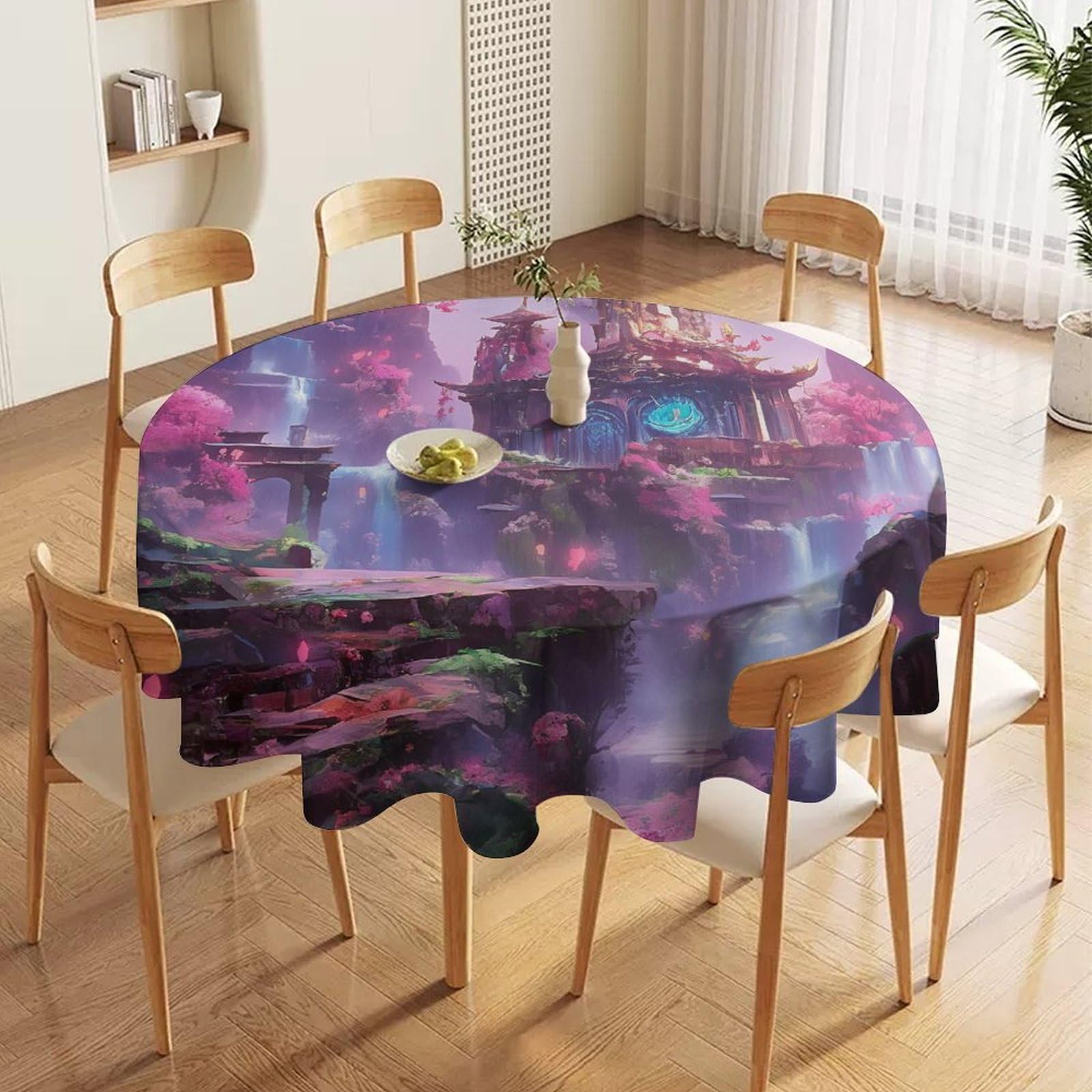ORDOBO 3D Print Round Tablecloth - Waterfall Lake Round Countertop Decoration Cover Waterproof Wipeable Dust-Proof For Kitchen Dining Home 152X152Cm