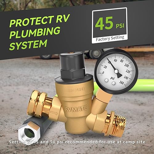 Miniatura 9 de RVMATE Regulador de presión de agua RV con perilla ajustable, kit reductor de presión de agua de latón sin plomo, válvula ajustable con filtro de
