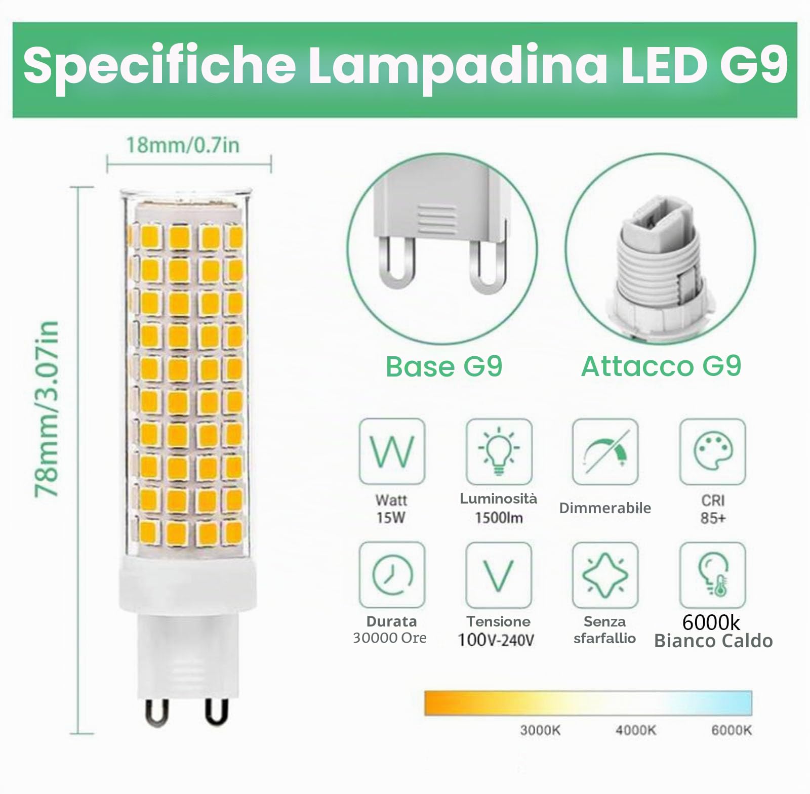 Lampadine LED G9 luce fredda 6000k 15W Sostituzione 150W Risparmio energetico Senza sfarfallio Per illuminazione domestica lampadari plafoniere camera letto cucina(5pack)