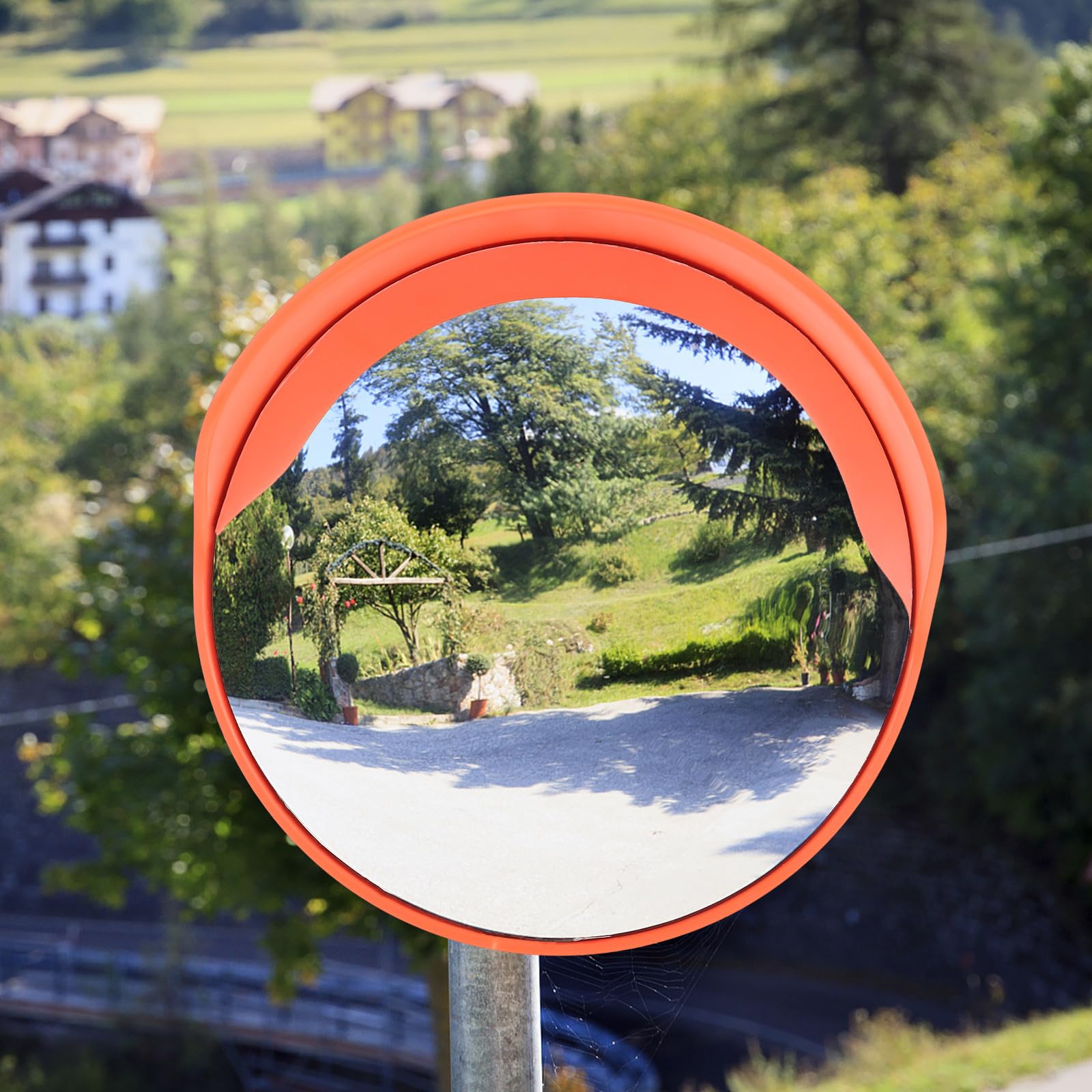OUNONA Miroir Convexe de Sécurité Incassable Orange 30 Cm en Plastique et Métal pour Surveillance Complète Parkings et Communautés