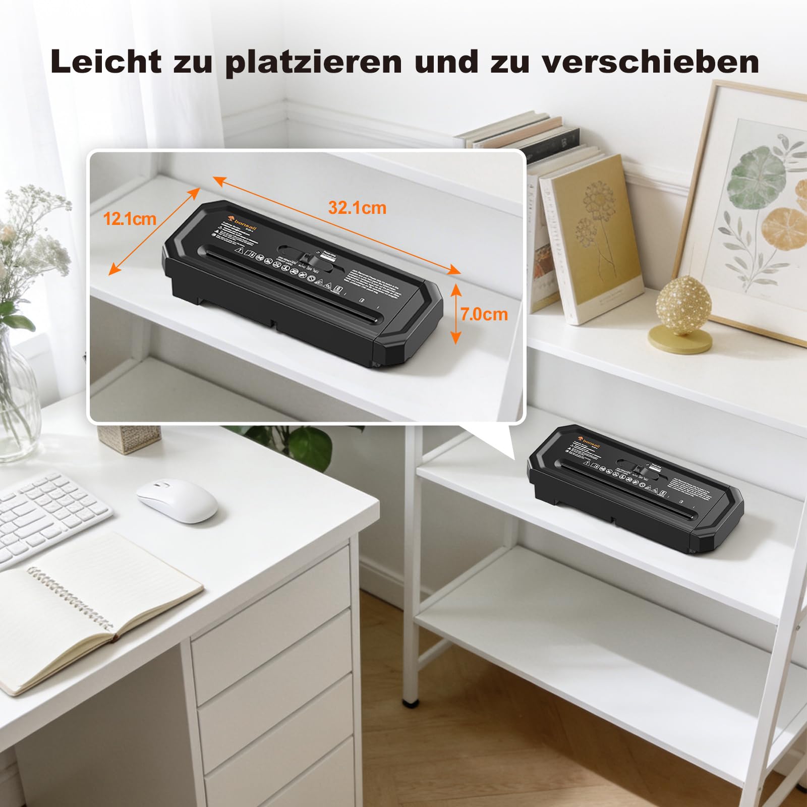 Bonsaii Aktenvernichter, 6-Blatt Streifenschnitt für Homeoffice, inklusive Kreditkartenvernichtung, P-2, Ausziehbarem Griff, geeignet für Abfallbehälter mit 31,5–39,5cm Durchmesser, S125-A