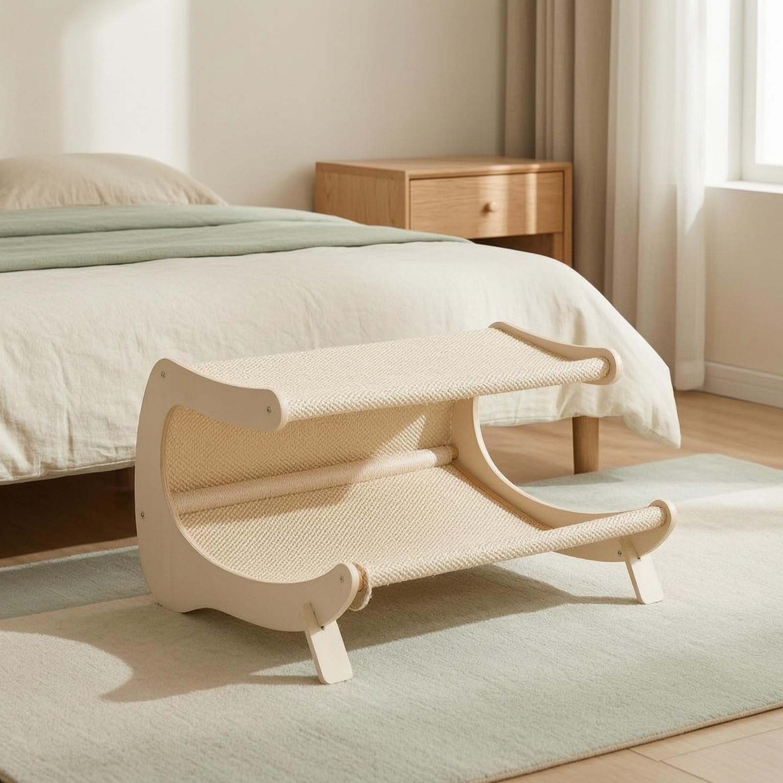 Doppelstock-Kratzliege stöckig Katzenmöbel mit Kratzfläche erhöht Katzenbett mit Kratzbrett für Mehrkatzenhaushalt, Indoor, B06M2 Sisal-Netzgewebe – Atmungsaktiv Und Wärmeableitend