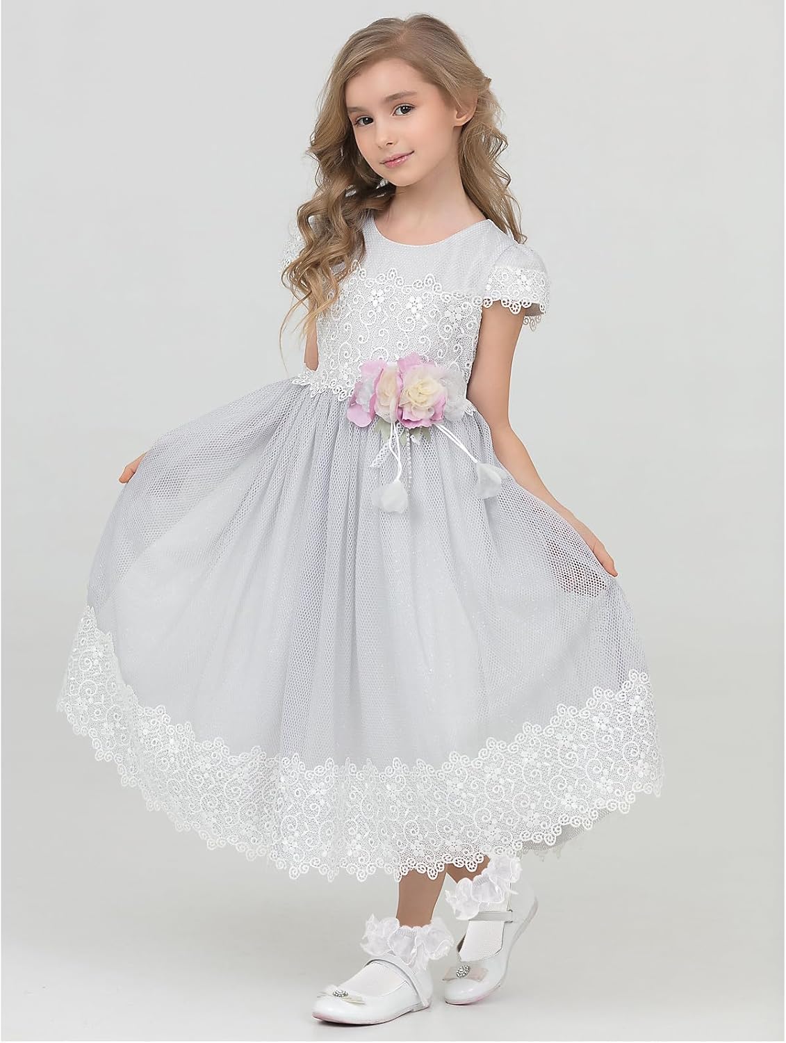 White Girls Ruffle Socks Gold Shimmering Big Double Layer Lace Sock Ruffles Frilly Dress Socks for Baby Toddler Girl - Image 6