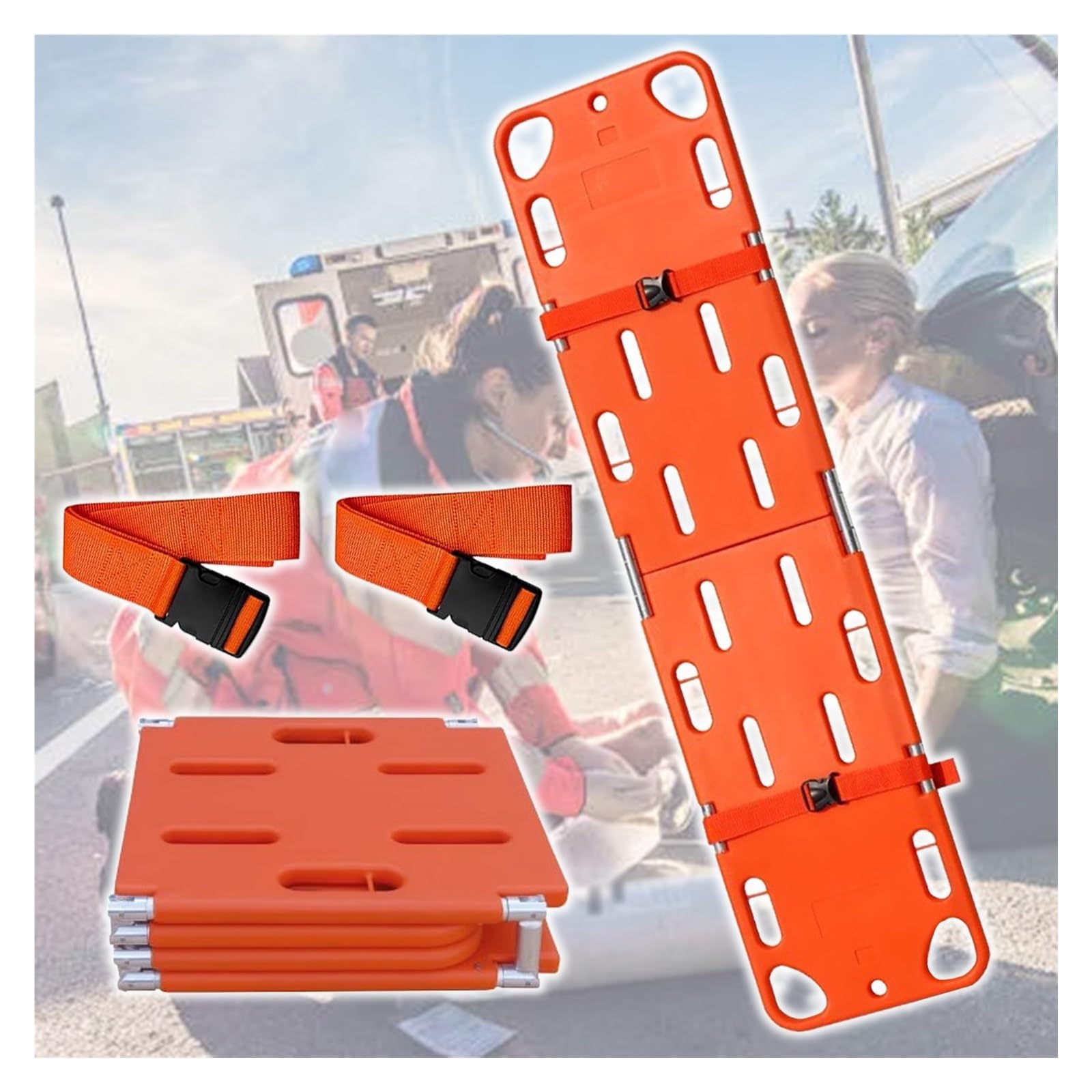 JYHHCYS Water Floating Stretcher, Four-Fold Orange Lightweight Spine Board Stretcher, Rescue Spine Boards with Seat Belt for Pool Emergencies, Weight Capacity 350lbs