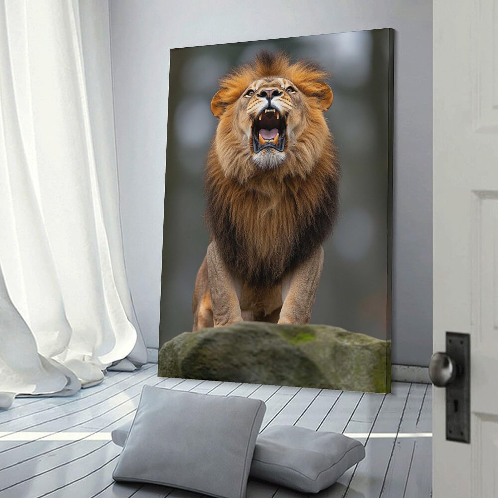 Junmoney Roaring Lion Portrait Decorative Wall Artwork 24x36inch(60x90cm), for New Homes, Bedrooms Or Workspaces, A Wall Art Gift for Fresh Interiors