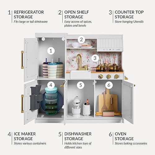 Miniatura 6 de Best Choice Products Cocina de juego de simulación para niños, juego interactivo de madera para niños, pizarra enmarcada para guardar juguetes, 11