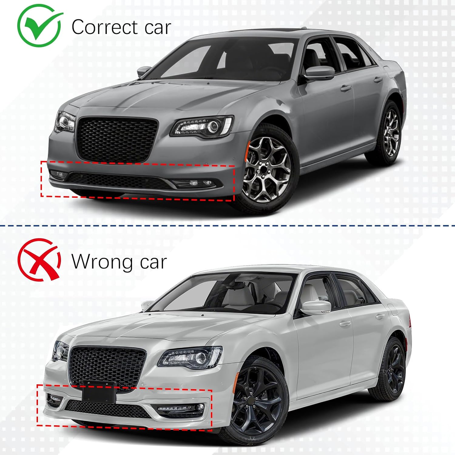 Fit for 2015-2023 Chrysler 300 Front Bumper Lip - C/S/Limited/Touring Edition 3-Piece Gloss Black Splitter Separator Kit, Air Chin Body Kit