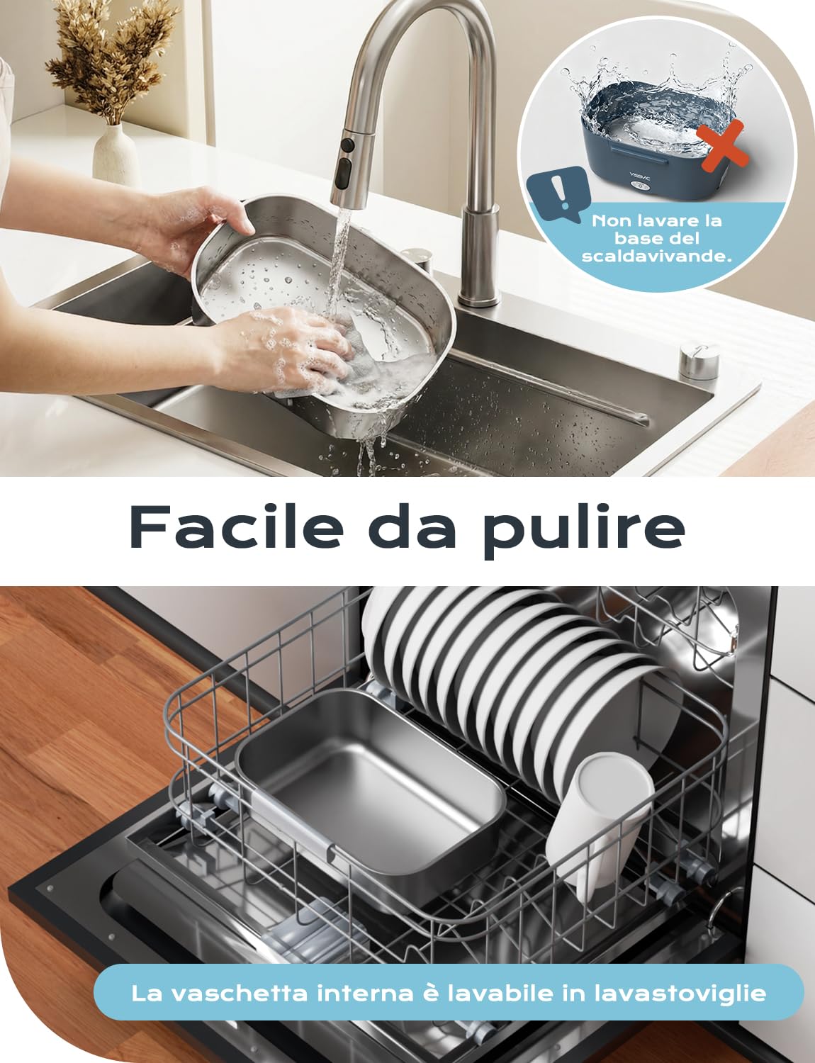 YISSVIC Scaldavivande Elettrico Portatile 1.5L con Borsa Pranzo - 4 in 1 (12V/24V/220V) 60W, Acciaio Inox, Forchetta e Cucchiaio Inclusi - Ideale per Auto, Ufficio e Viaggi