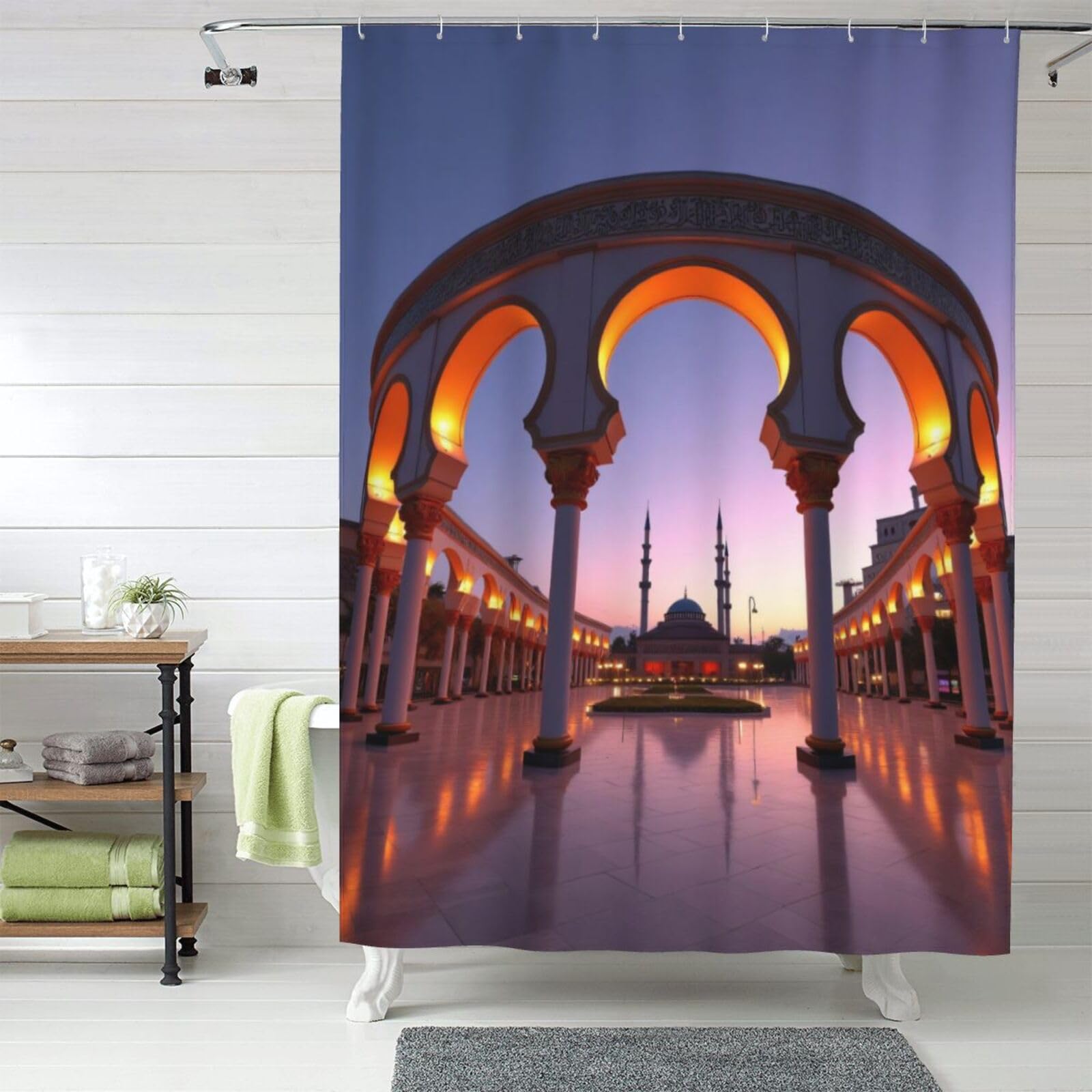 Rideau de douche moderne en tissu imprimé architectural n° 10 - Épais et lavable - 152x183 cm