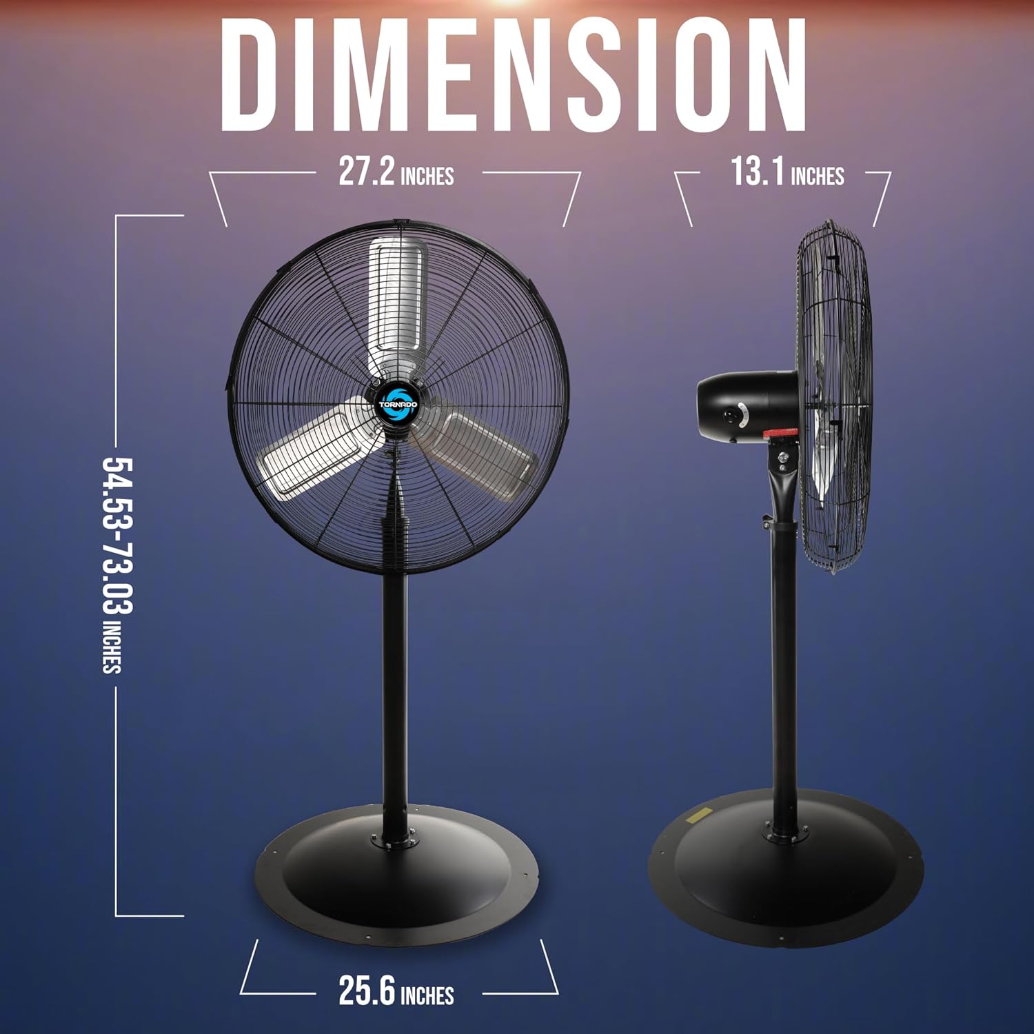 Tornado 24” Heavy-Duty Pedestal Fan – 7600 CFM, 3-Speed, Non-Oscillating, UL Safety Listed for Commercial & Industrial Use