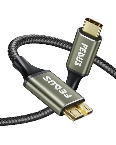 FEDUS Hard Drive Cable Hard disk Connector USB 3.1 C to Micro B Nylon External Hard Disk Compatible with Portable External Hard Drives,WD Elements,Sea gate,Toshiba,Samsung M3 1TB/Galaxy S5/Note 3 (1M)